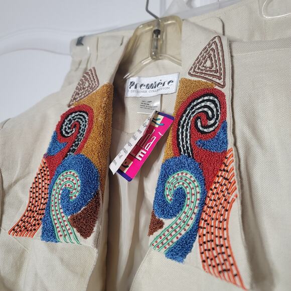 Premiere Designer 2 Pc. vintage Pant Jacket Suit Vintage LINEN Size 10 Cream - Picture 11 of 13